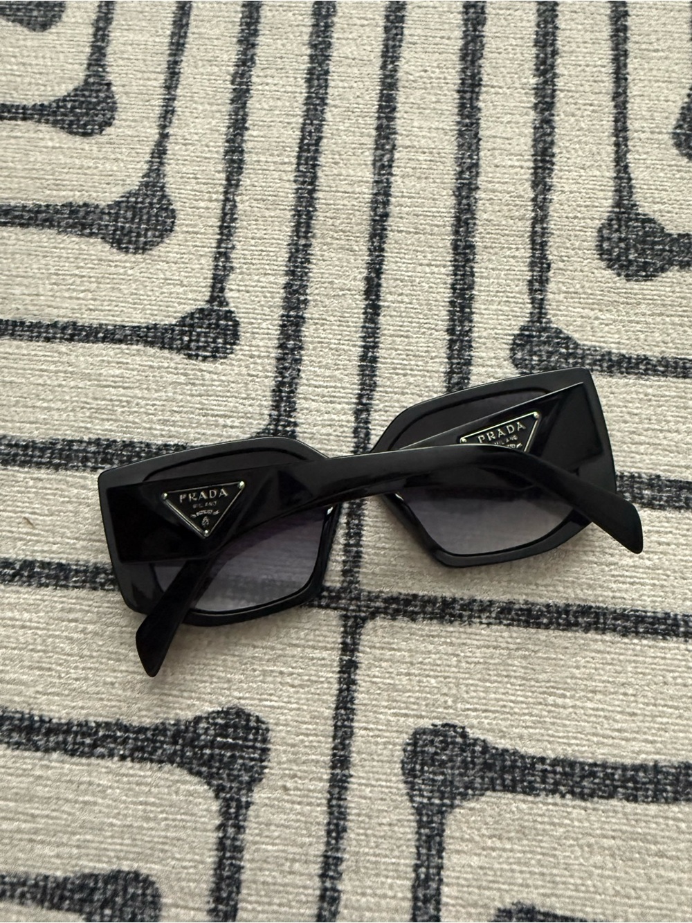 Prada Black Angular Cat-Eye Sunglasses with Logo Plaques